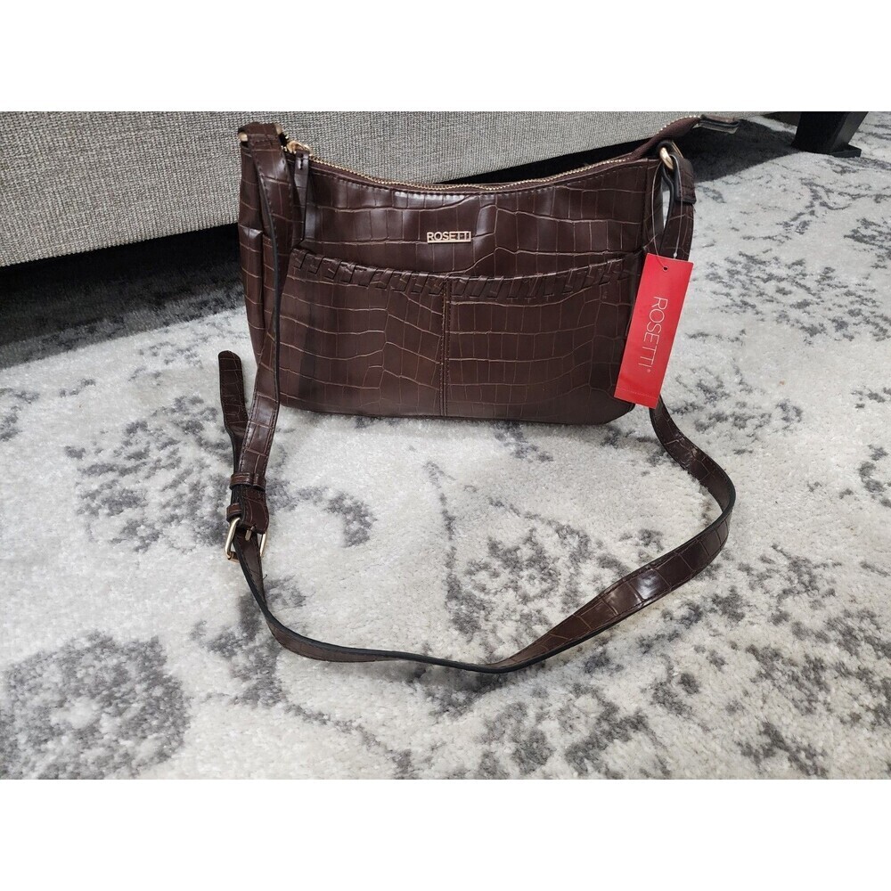 NEW! ROSETTI INES CROSSBODY BAG BROWN GOLD-TONE HRDWRE ADJ STRAP